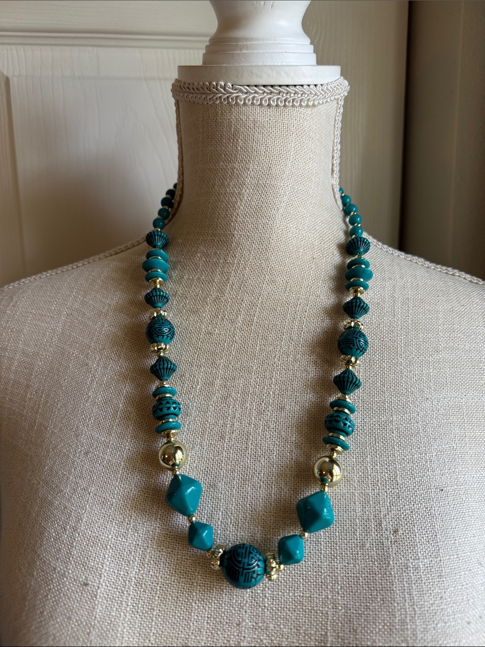 Teal Beaded Statement Necklace - Unbranded